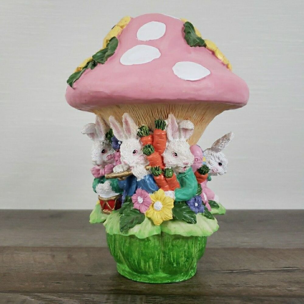 Toadstool Mushroom Figurine Rabbits Eggs Resin Sunflower Easter